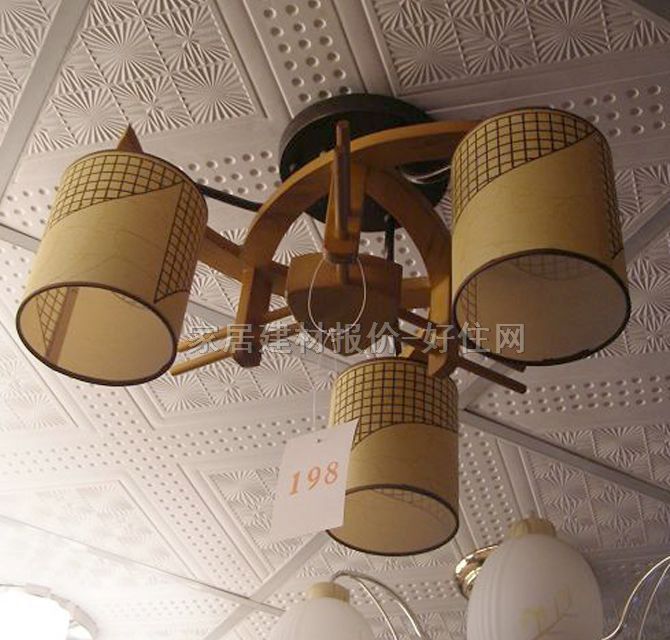 华灯吊灯 2904/3 木质灯架+羊皮纸灯罩 传统复古风格 Φ300mm 彩色