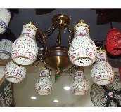 永隆达吊灯 8631-6 木质灯架+陶瓷灯罩 